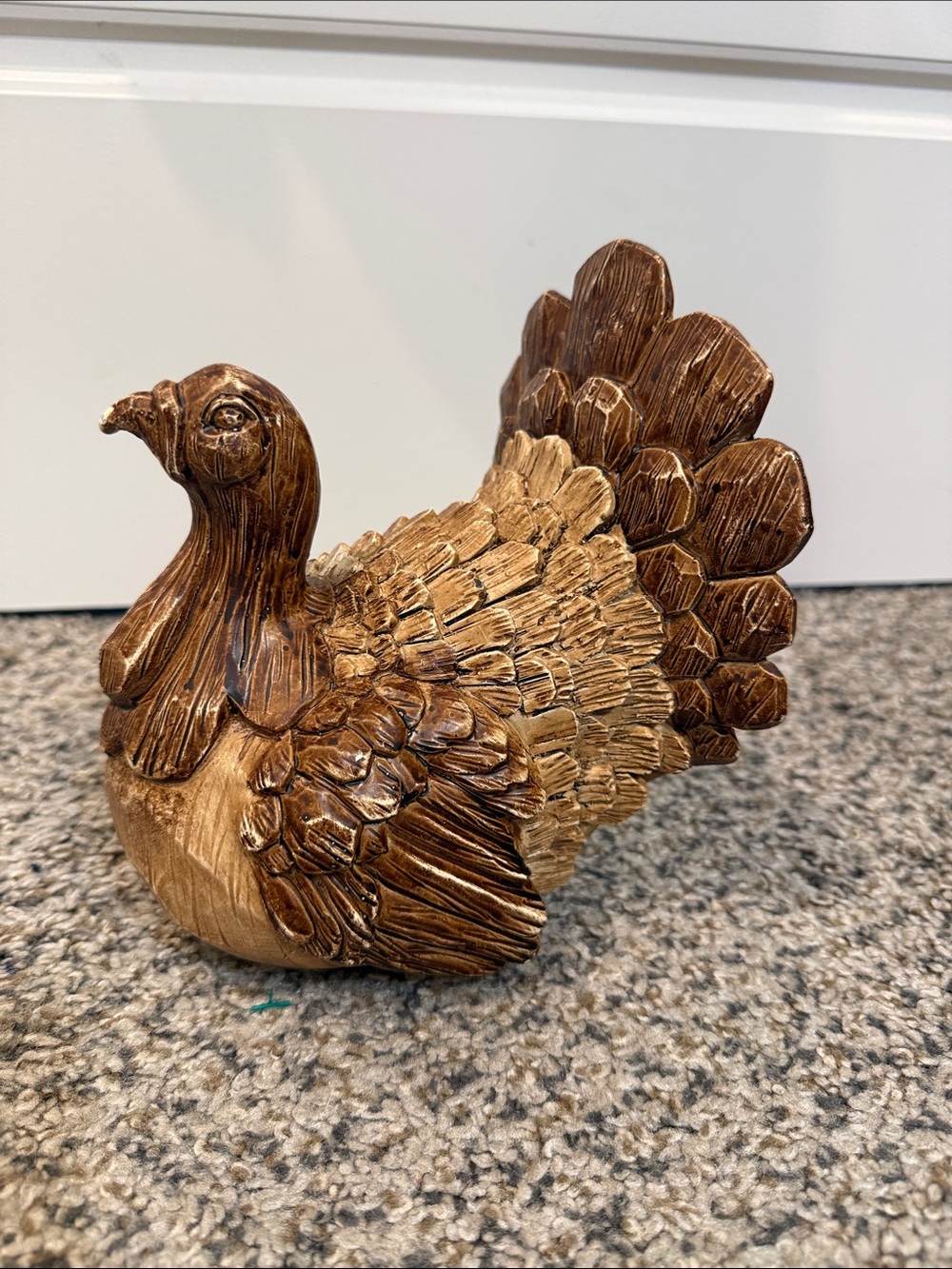 VINTAGE Faux Wooden Carved Turkey Figurine, Plastic Resin Faux Wood Finish